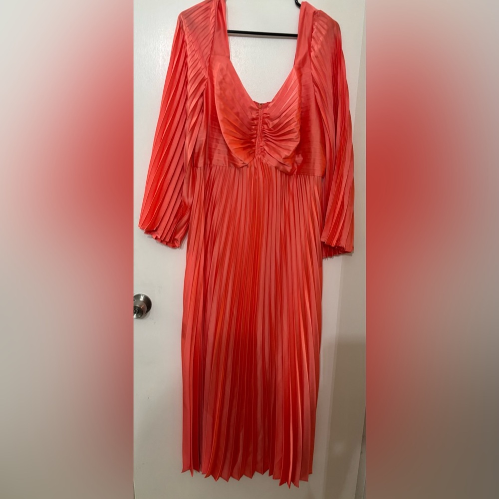 Eloquii Women Orange Pleated Satin Maxi Dress Size 14 Wedding Guest Party Church